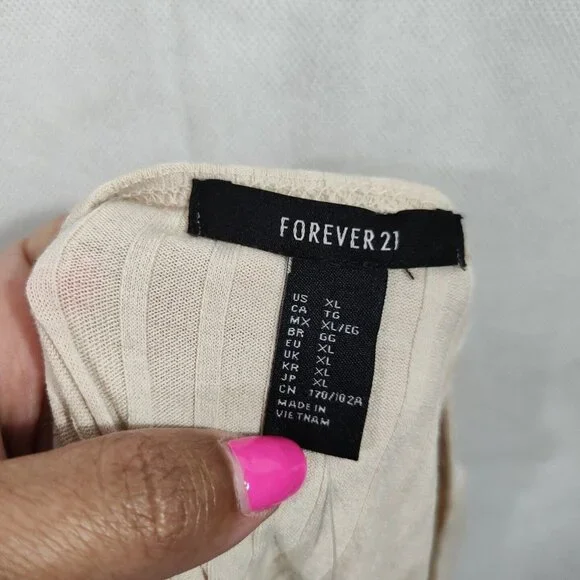 Forever 21 Tan Ribbed Knit Bodysuit Women Size XL Snap Crotch Long Sleeve NEW - Picture 4 of 7